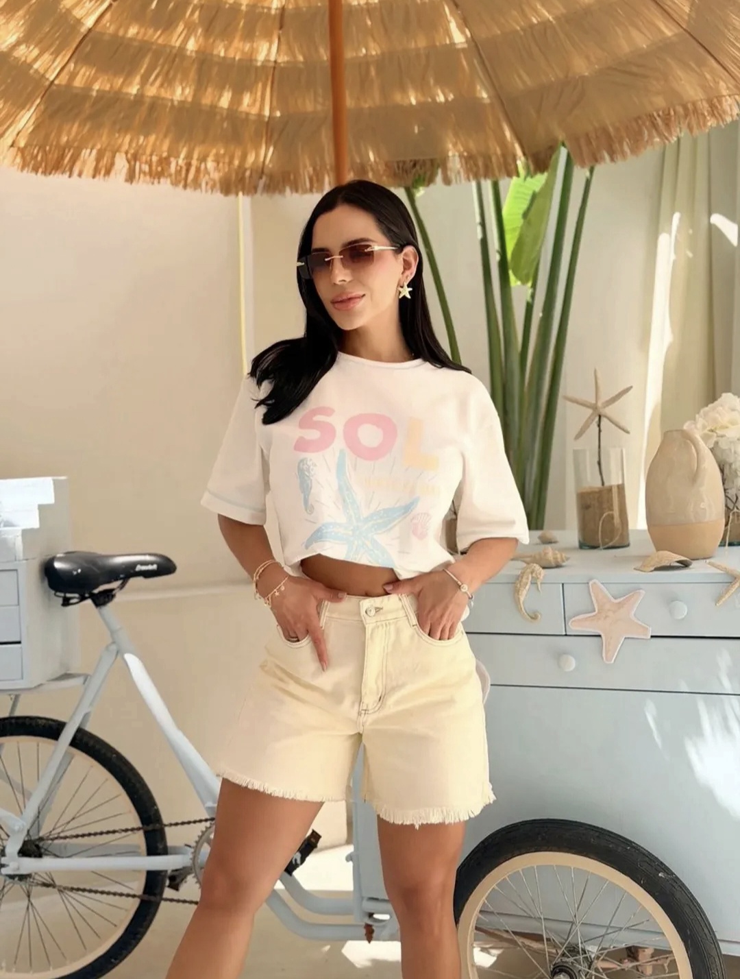 Camiseta oversize Sol marfil - Talla Única