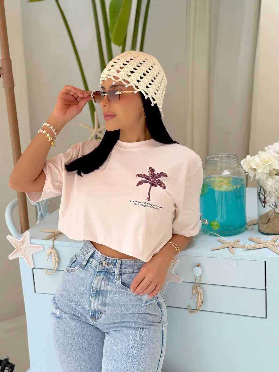 Camiseta oversize Palma rosa - Talla Única